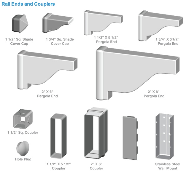 Vinyl Pergola Rail Ends and Couplers